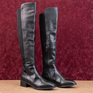 Blondo Women Sierra Black Leather elastic Panel Waterproof OTK Boots sz 8